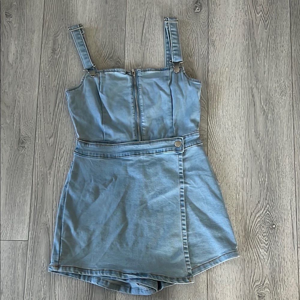 Denim Blue Skort Romper with Adjustable Straps